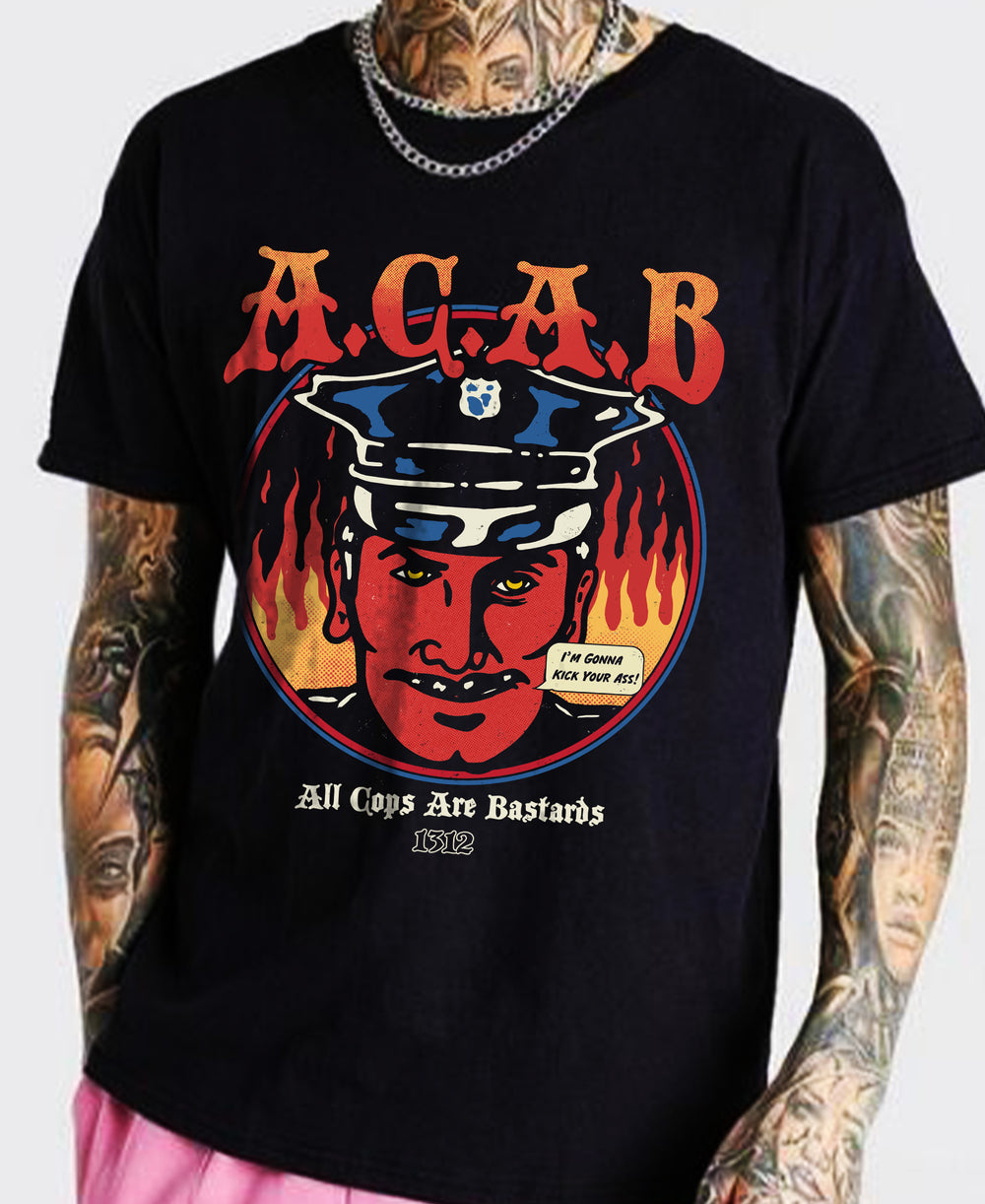 A.C.A.B Unisex Graphic Tee, Vintage Grunge Devil Cop Streetwear T-shirt Model