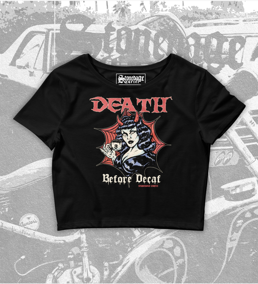 Death Before Decaf Women’s Crop Tee