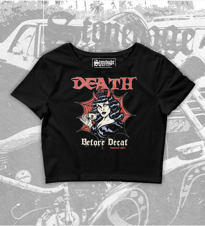 Death Before Decaf Women’s Crop Tee