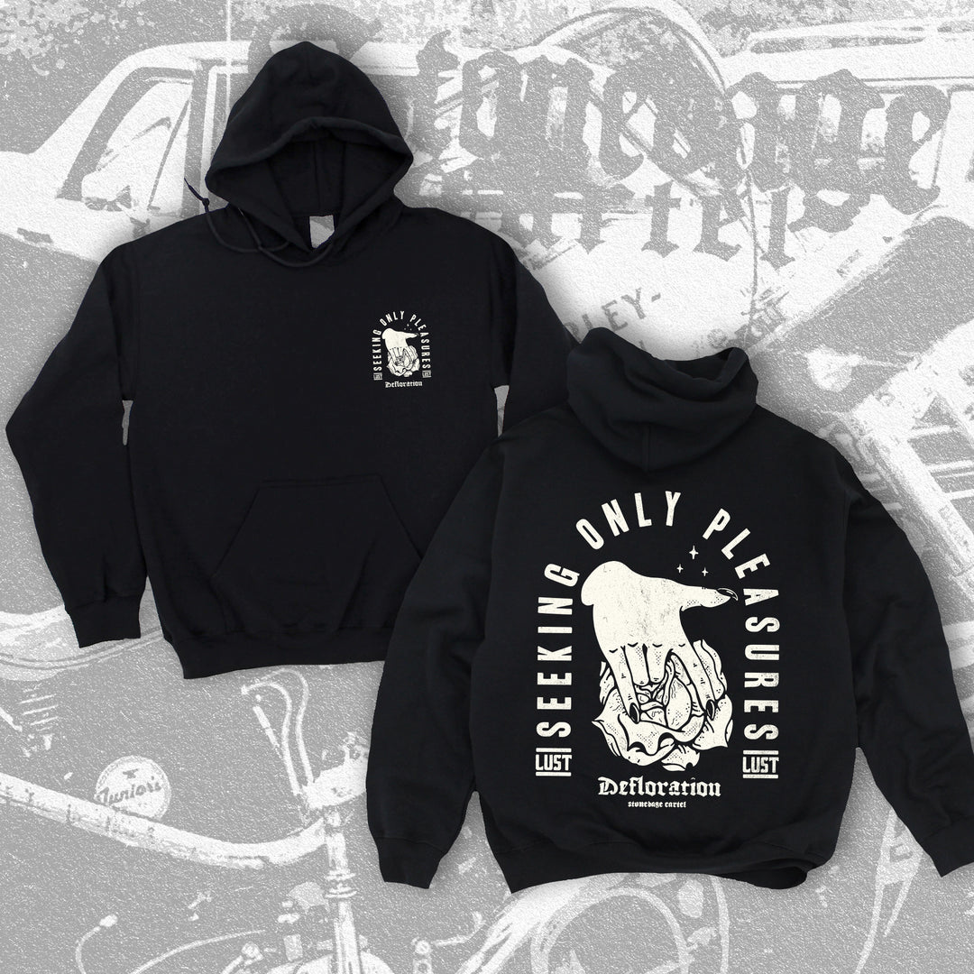 Seeking Only Pleasure-Defloration Vintage Tattoo Style Unisex Hoodie, Finger in Flower Edgy Vintage Hoodie.