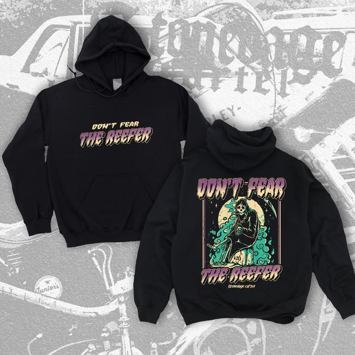 Don't Fear The Reefer Unisex Hoodie, Grim Reaper Smoking Weed Funny Vintage Illustration Unisex Hoodie
