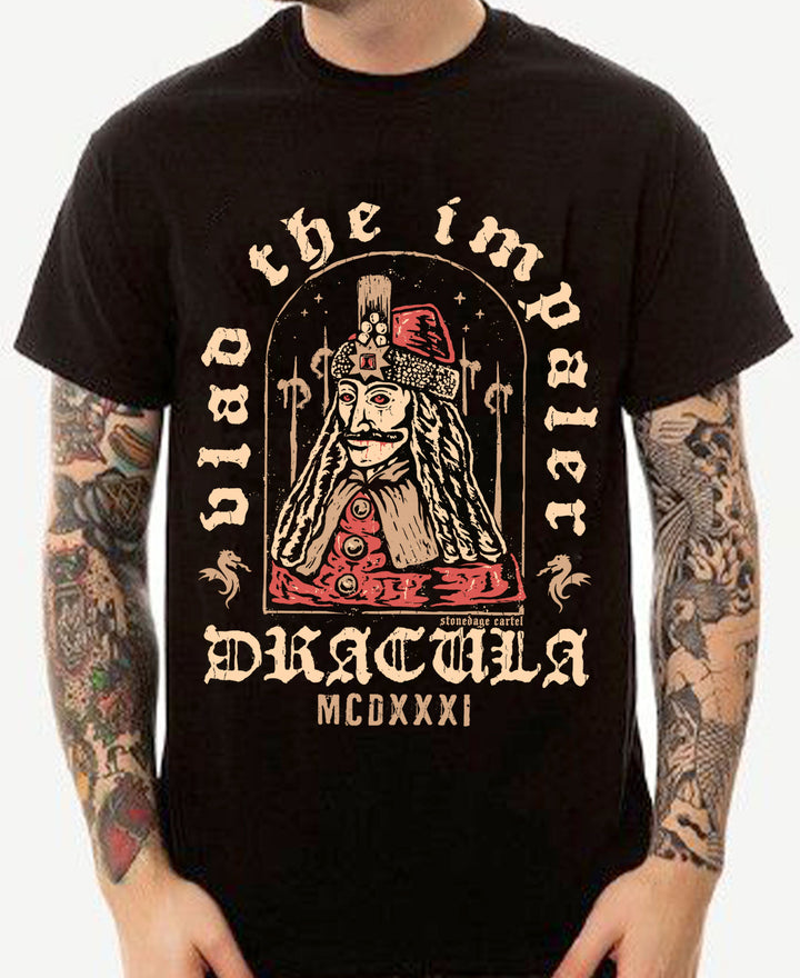Dracula-Vlad The Impaler Goth Horror Unisex Tee, Vampire Historic Vlad Tepes Horror Historic Unisex Tee Model