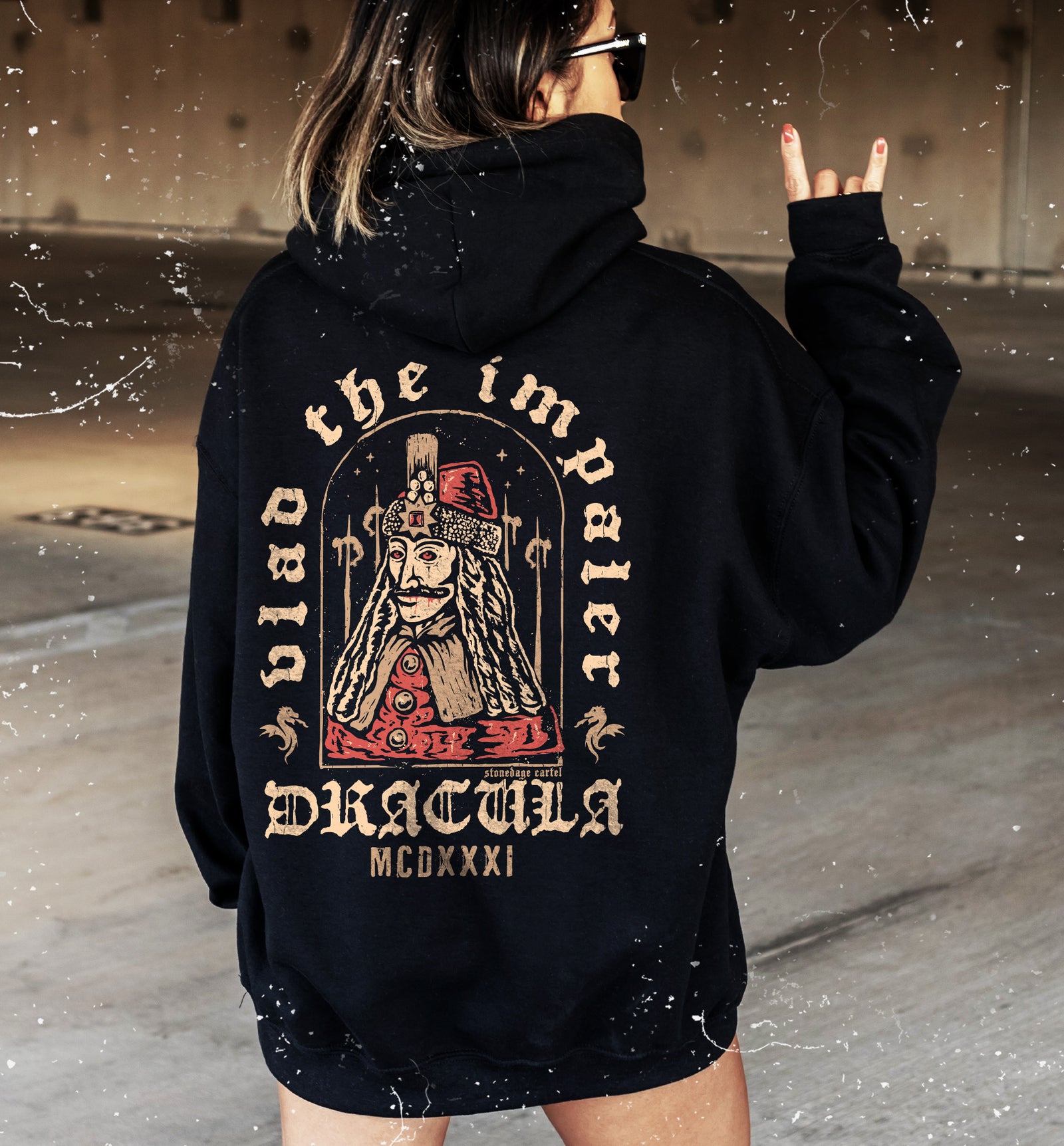 Dracula-Vlad The Impaler Goth Horror Hoodie, Vampire Historic Vlad Tepes Horror Historic Unisex Hoodie Model