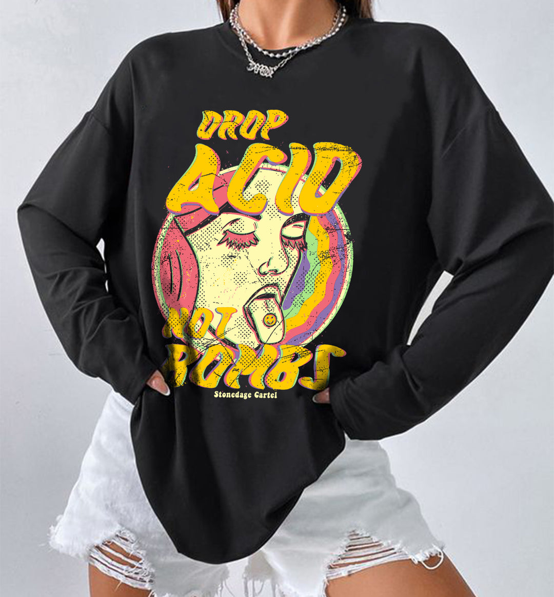 Drop Acid Not Bombs Trippy Vintage Long Sleeve Tee Model