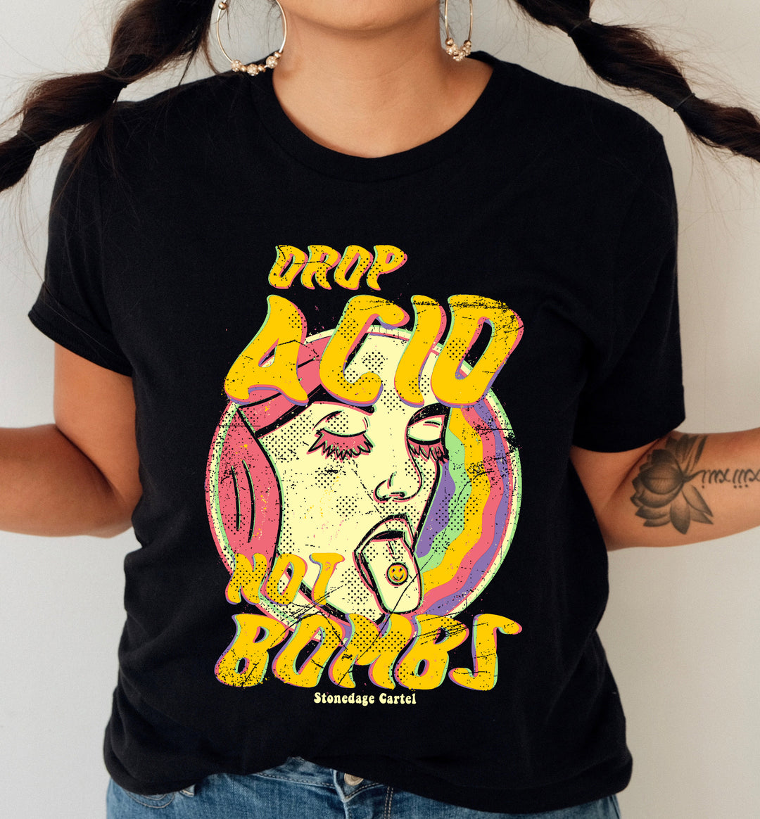 Drop acid not bombs trippy vintage Unisex Tee model