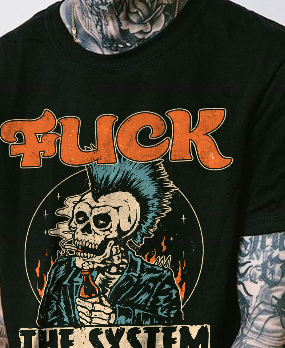Fuck The System Unisex Tee Punk Rock Vintage T-shirt Model