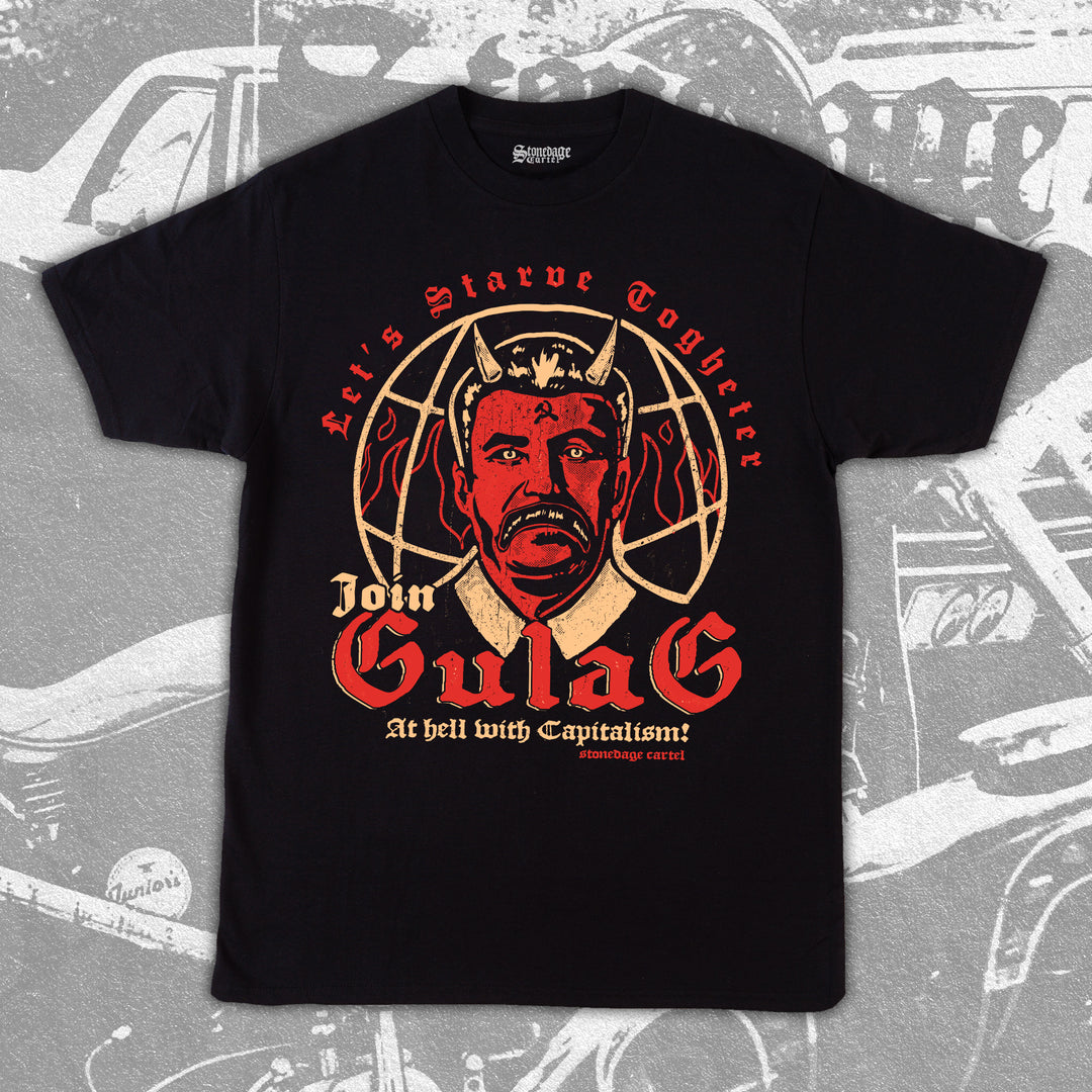 Join Gulag Let's Starve Together Vintage Goth Tee, Stalin Demon Funny Satiric Gothic Unisex T-shirt