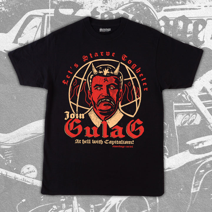 Join Gulag Let's Starve Together Vintage Goth Tee, Stalin Demon Funny Satiric Gothic Unisex T-shirt