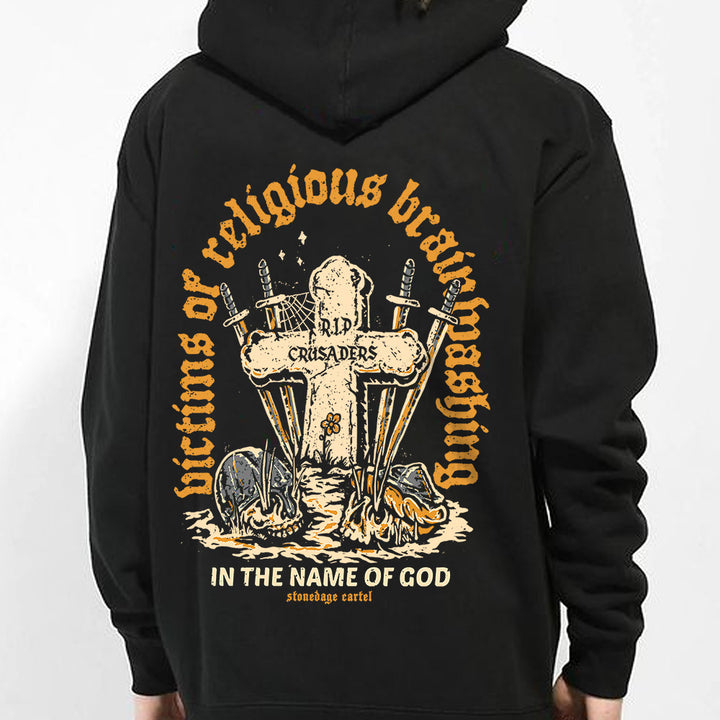 In The Name of God Unisex Hoodie, Victims Of Religious Brainwashing Crusaders Goth Unisex Hoodie Model