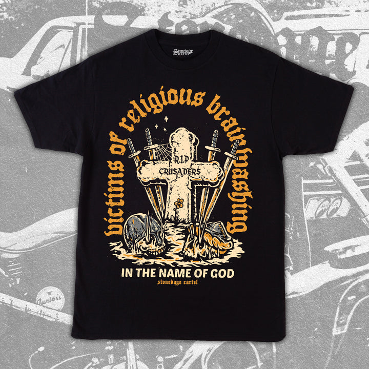 In The Name Of God Vintage Funny Unisex Tee, R.I.P. Crusaders Satirical History Joke Activism Unisex Graphic T-shirt.
