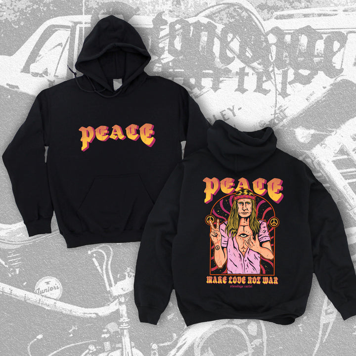 Peace - Make Love Not War Unisex Hoodie, Funny Vladimir Putin Peace Sign Trippy Vintage Unisex Hoodie.