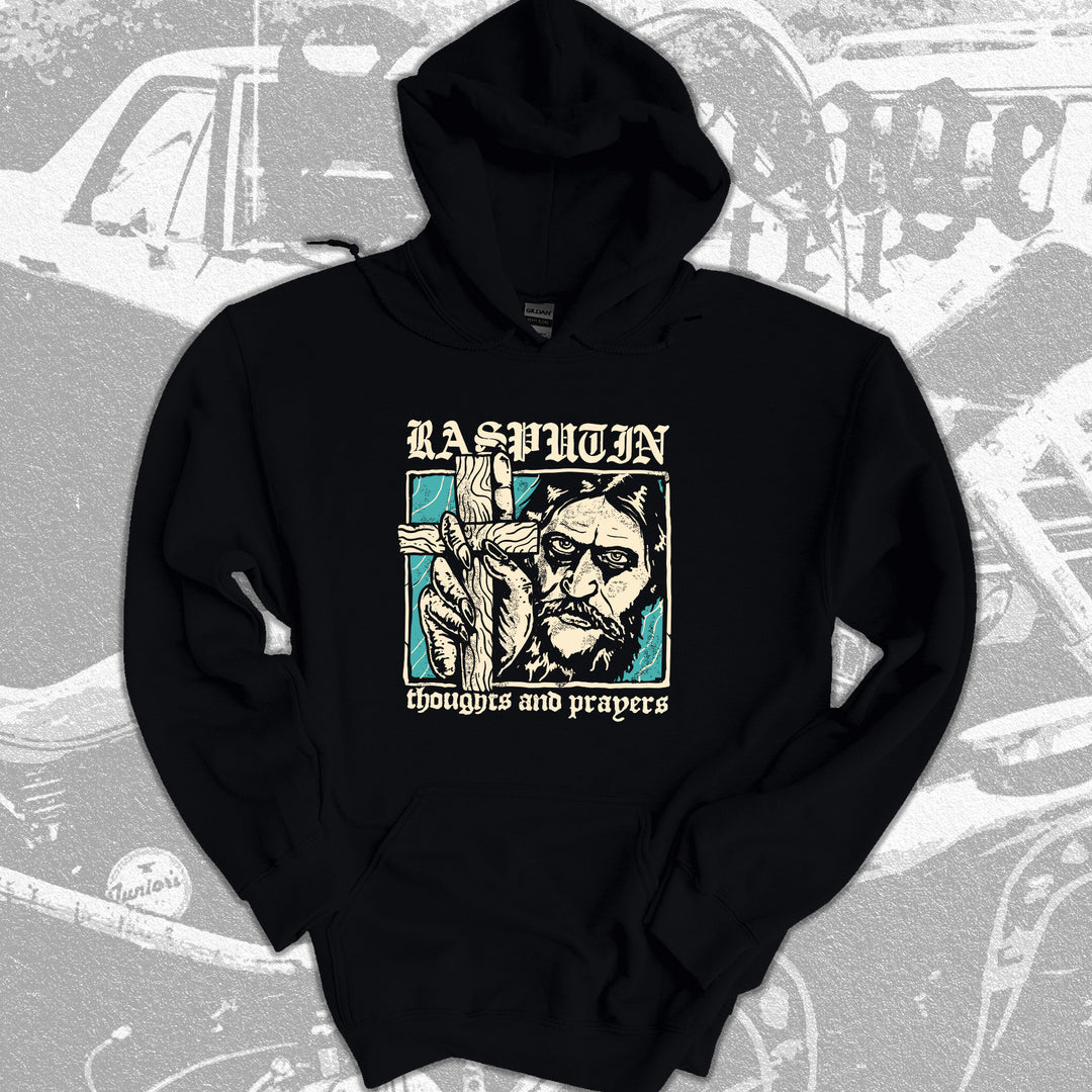Rasputin-Thoughts and prayers Vintage Goth Unisex Hoodie, Dark Humor Gothic Vintage Unisex Hoodie.