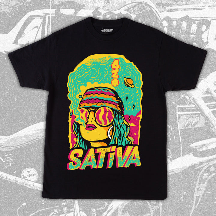 Sativa Vintage Unisex Graphic Tee, 70s Weed Smoking Girl Colorful Vintage Unisex T-shirt