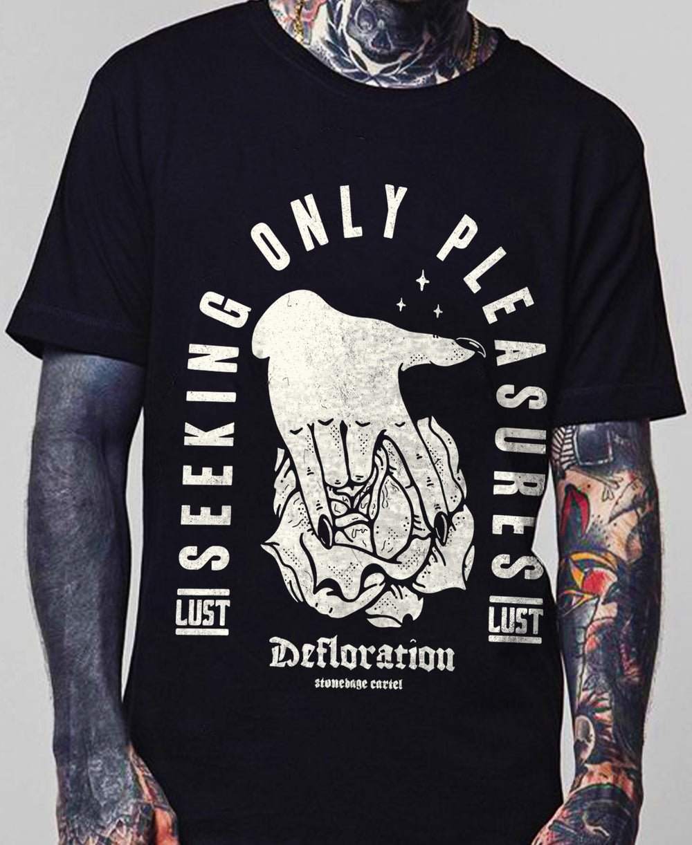 Seeking Only Pleasure - Defloration Tattoo Goth Funny Unisex Shirt Model