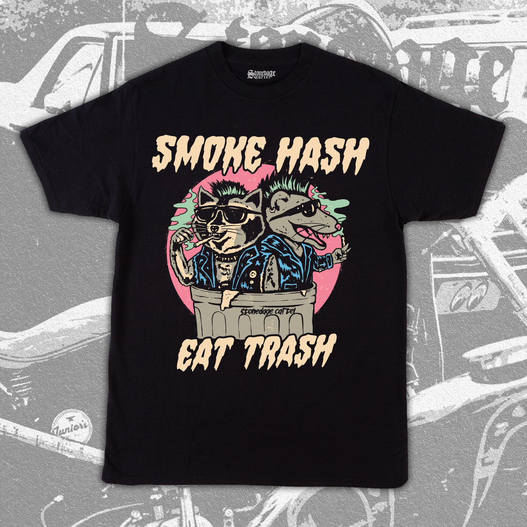 Smoke Hash Eat Trash Unisex Tee, Raccoon and Rat Smoking Weed Funny Unisex T-shirt