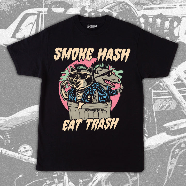 Smoke Hash Eat Trash Unisex Tee, Raccoon and Rat Smoking Weed Funny Unisex T-shirt