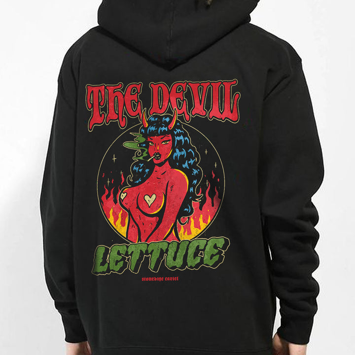 The Devil Lettuce Unisex Hoodie, Devil Retro Girl Smoking Weed Vintage Unisex Hoodie Model