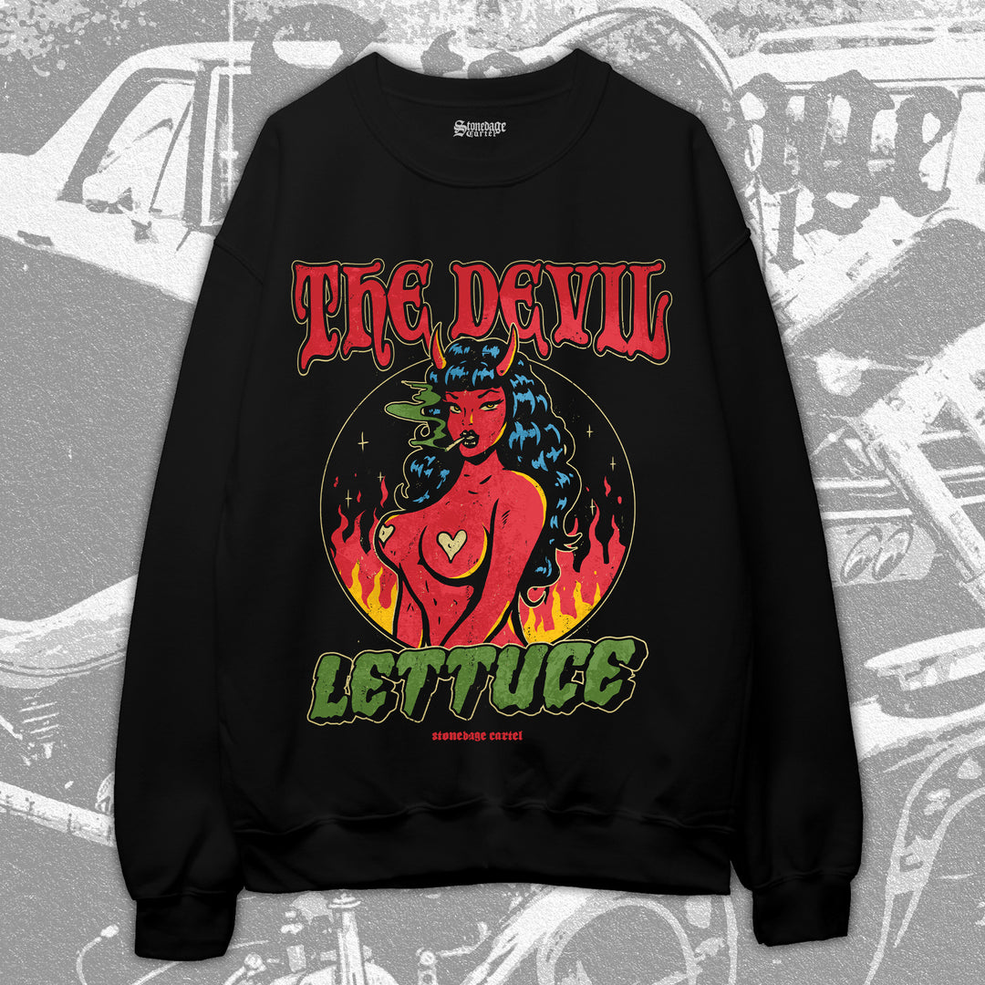The Devil Lettuce Devil Woman Smoking Weed Retro Graphic Sweatshirt