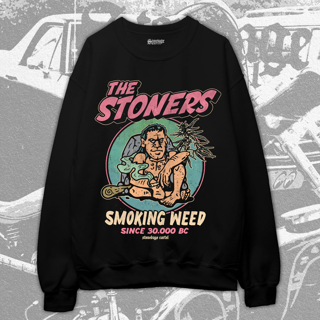 The Stoners Unisex Sweatshirt, Cave Man Smoking Weed Funny Vintage Illustration Unisex Sweatshirt.