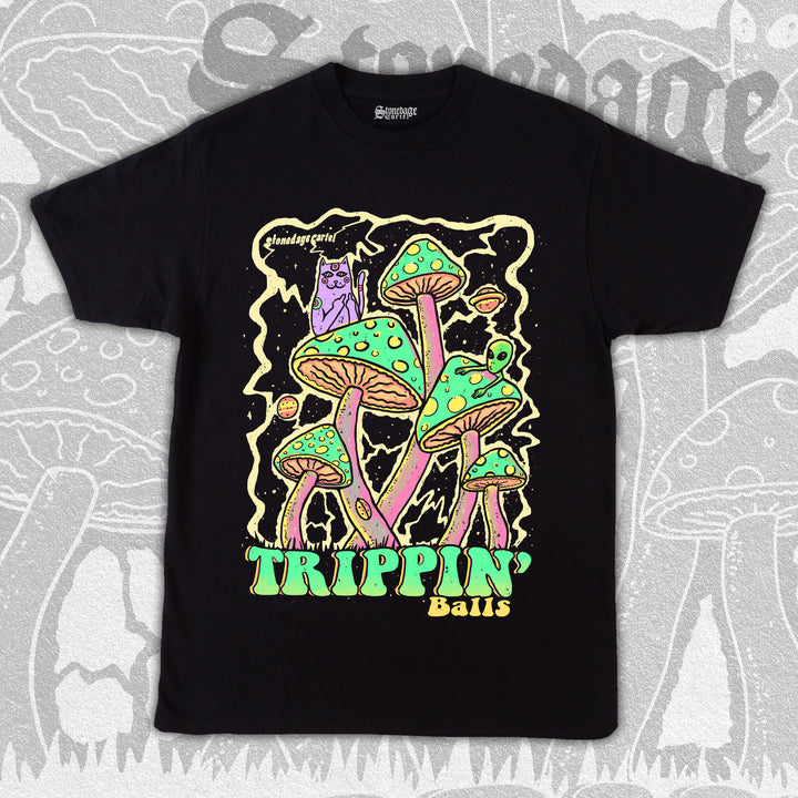 Psychedelic Trippin' Balls Unisex Graphic Tee, Magic Mushrooms Colorful Trippy Unisex T-shirt