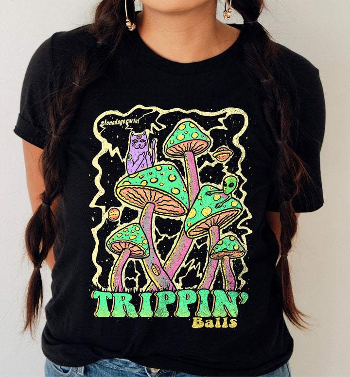 Psychedelic Trippin' Balls Unisex Graphic Tee, Magic Mushrooms Colorful Trippy Unisex T-shirt
