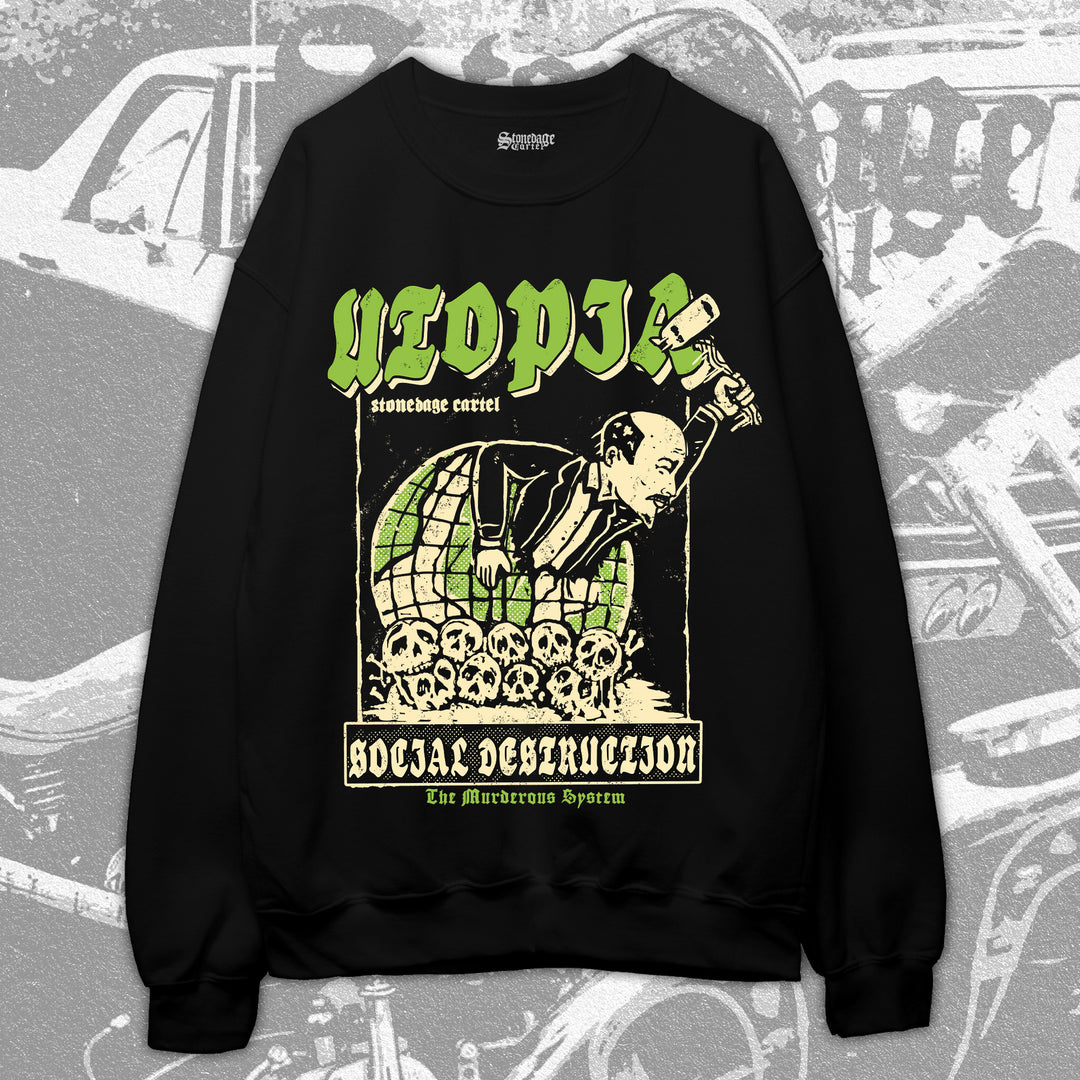 Utopia social destruction Vintage Unisex Sweatshirt, Funny Lenin Communism Joke Historic Vintage Unisex Sweatshirt.