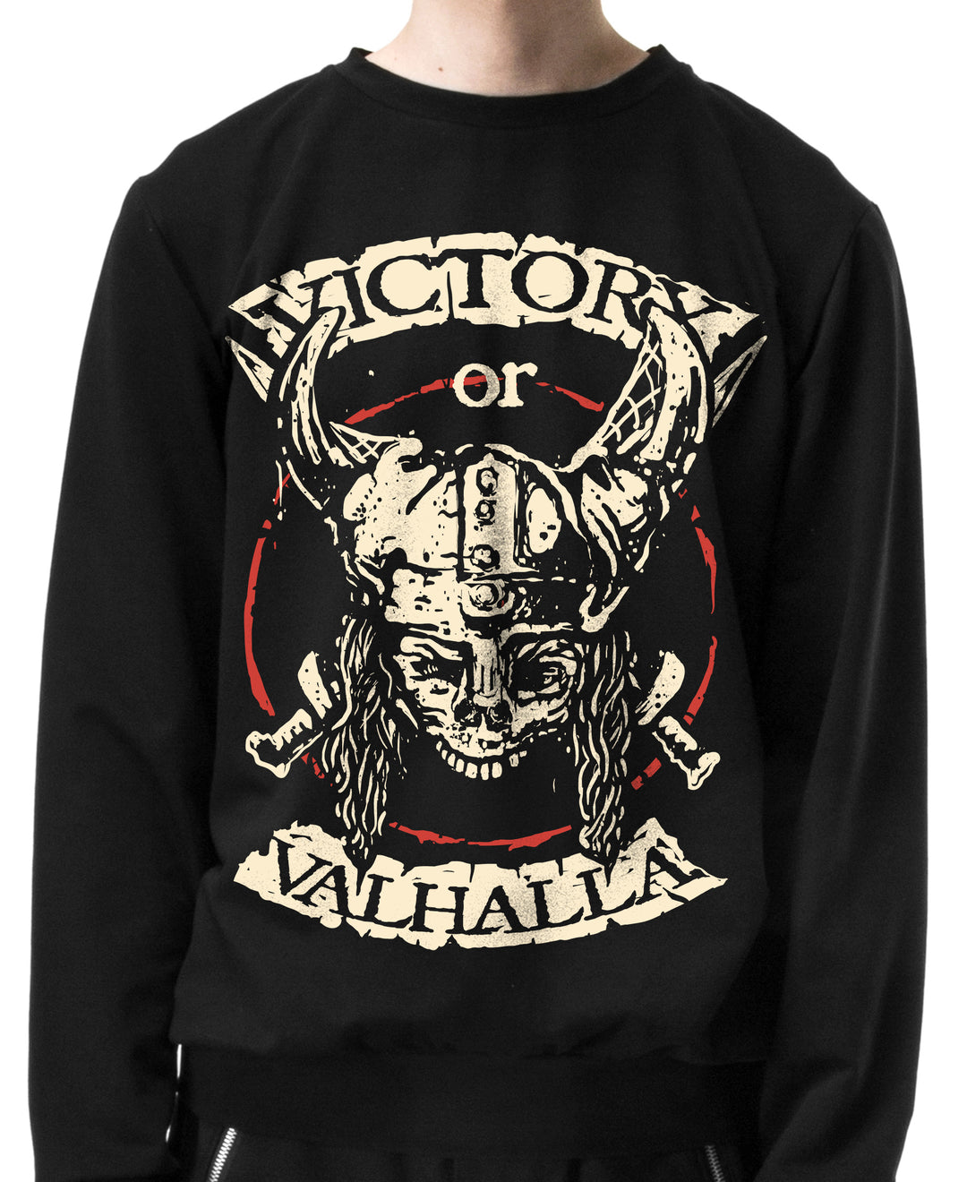 Victory or Valhalla Viking Skull Vintage Rocker Unisex Sweatshirt Model