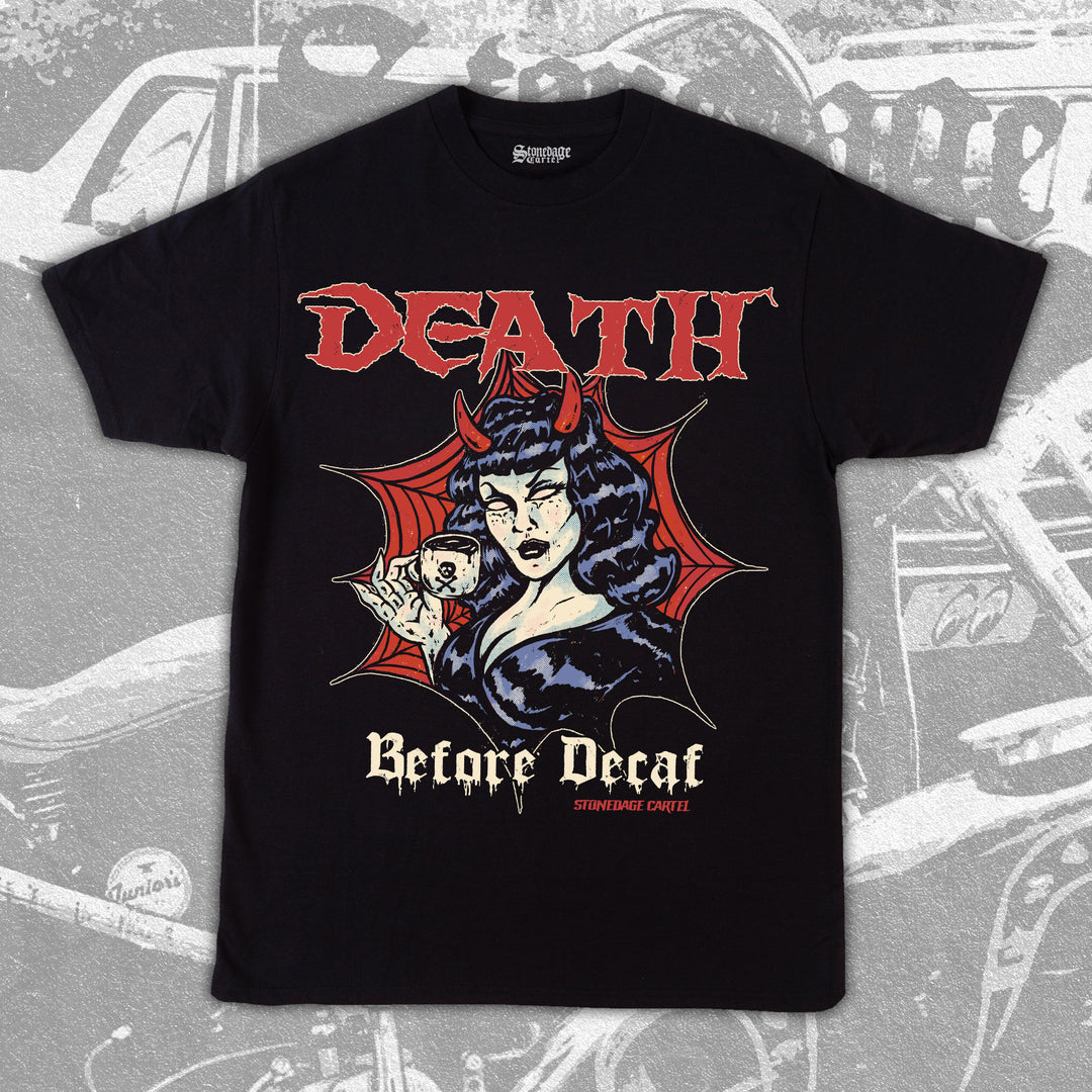 Death Before Decaf Vintage Goth Vampire Woman Unisex Shirt