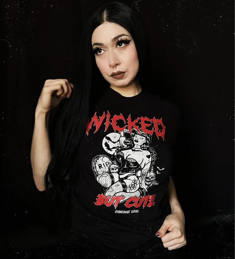 Wicked But Cute Vintage Goth Unisex T-shirt goth girl model