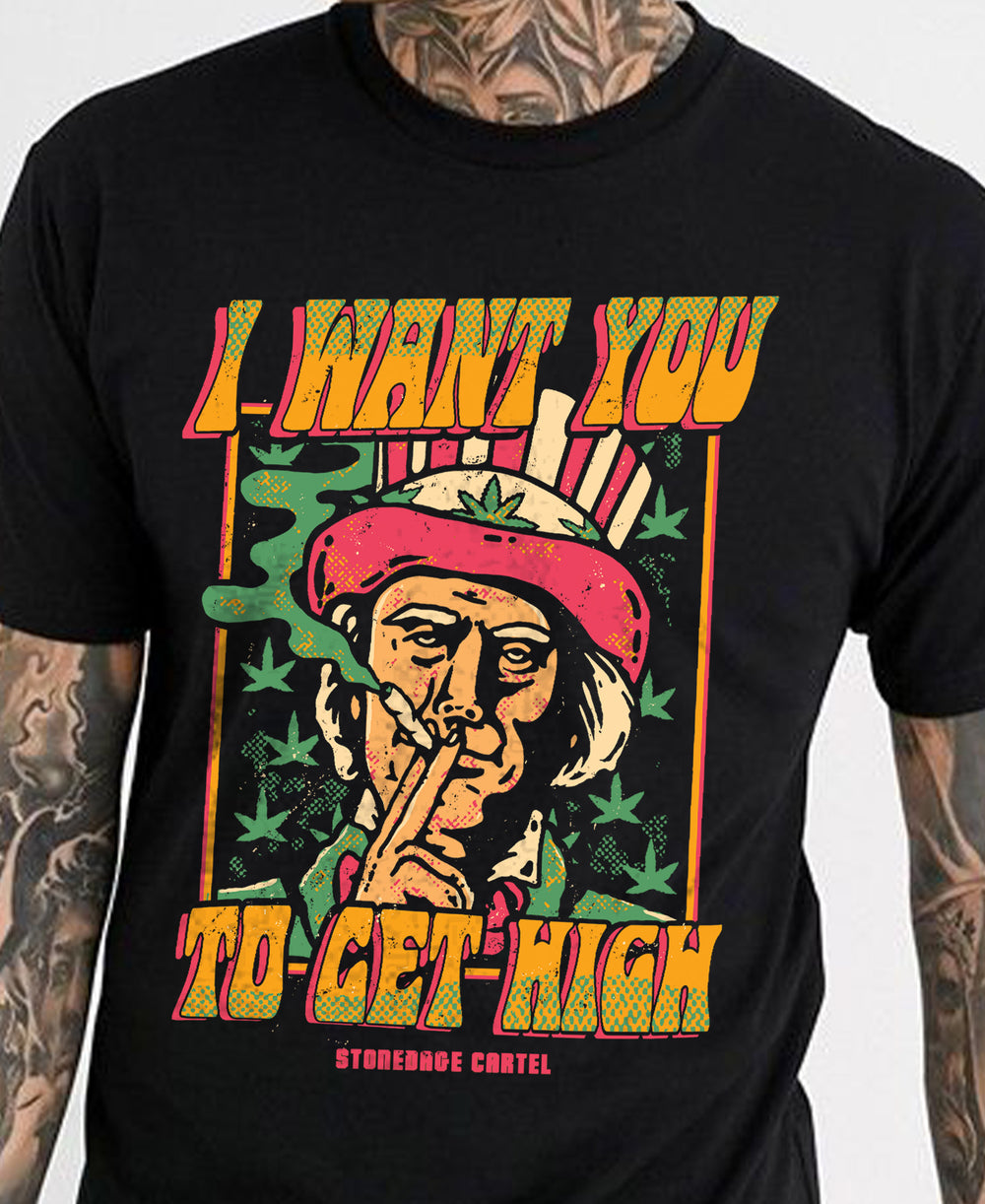 I Want You To Get High Unisex Tee, Uncle Sam Smoking Weed Funny Vintage Unisex T-shirt.