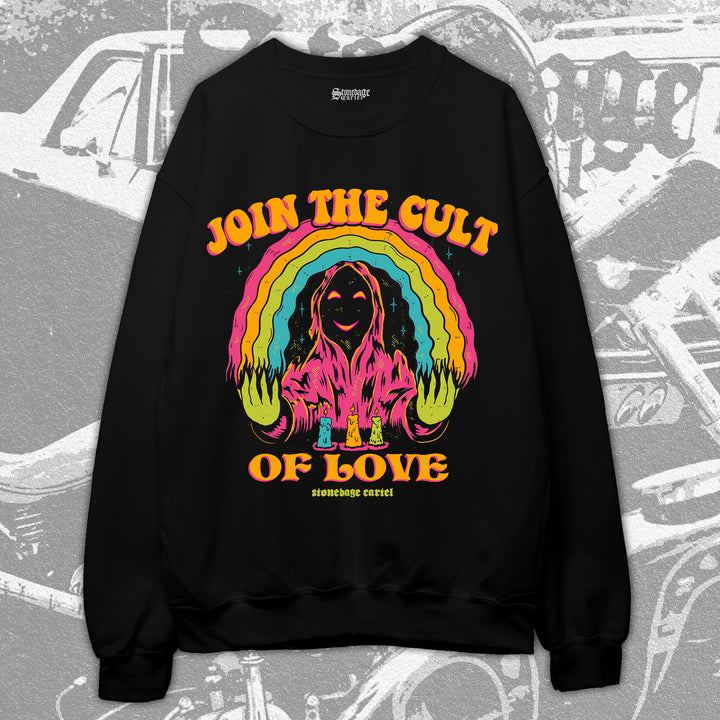 Join the cult of love Vintage Graphic Sweatshirt, Wizard casting magic of love vintage illustration Unisex Sweatshirt