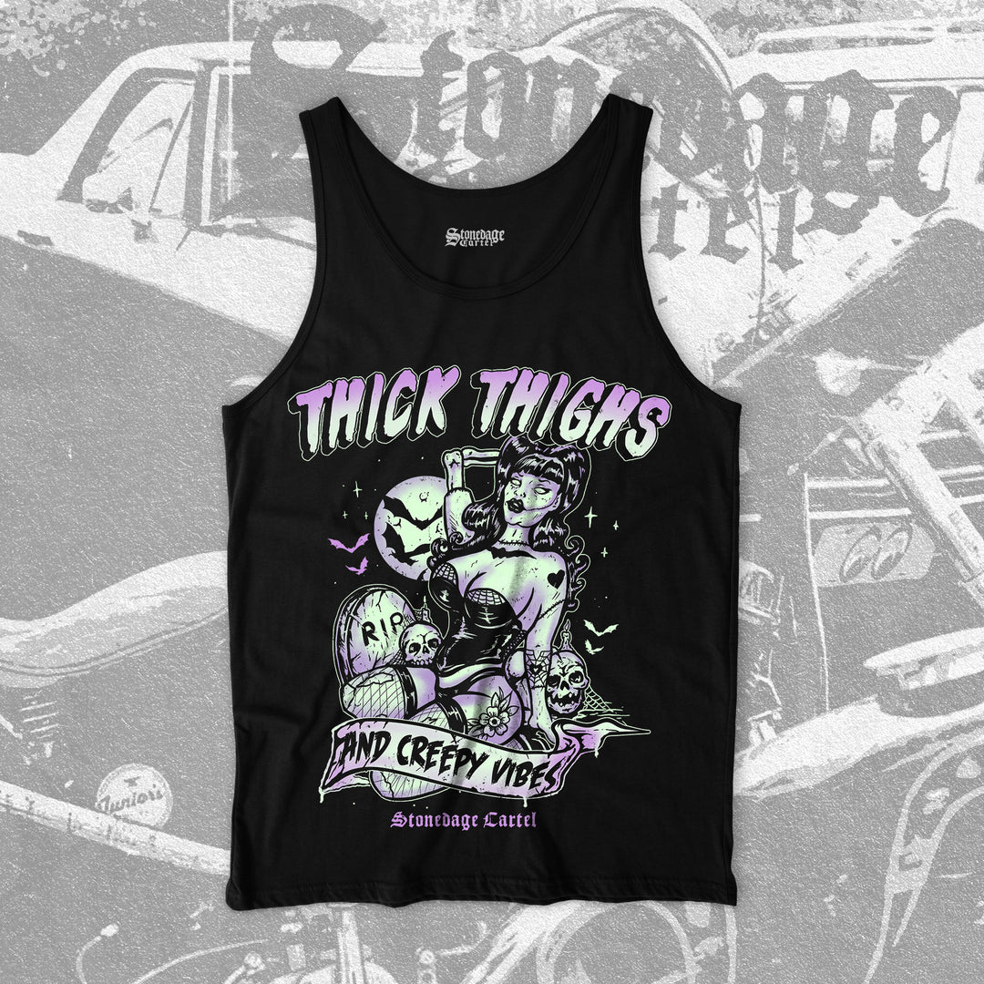 'Thick Thighs and Creepy Vibes' Unisex Tank Top