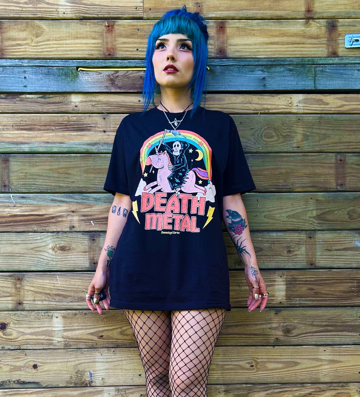 Death Metal Vintage Cute Unicorn Rocker T-shirt Punk Girl