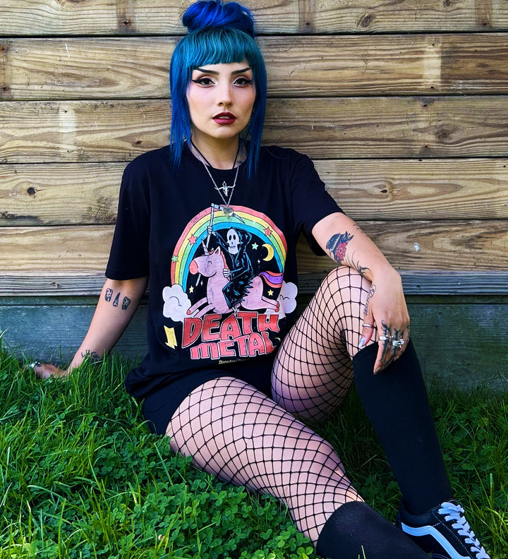Death Metal Vintage Cute Unicorn Rocker T-shirt Punk Girl