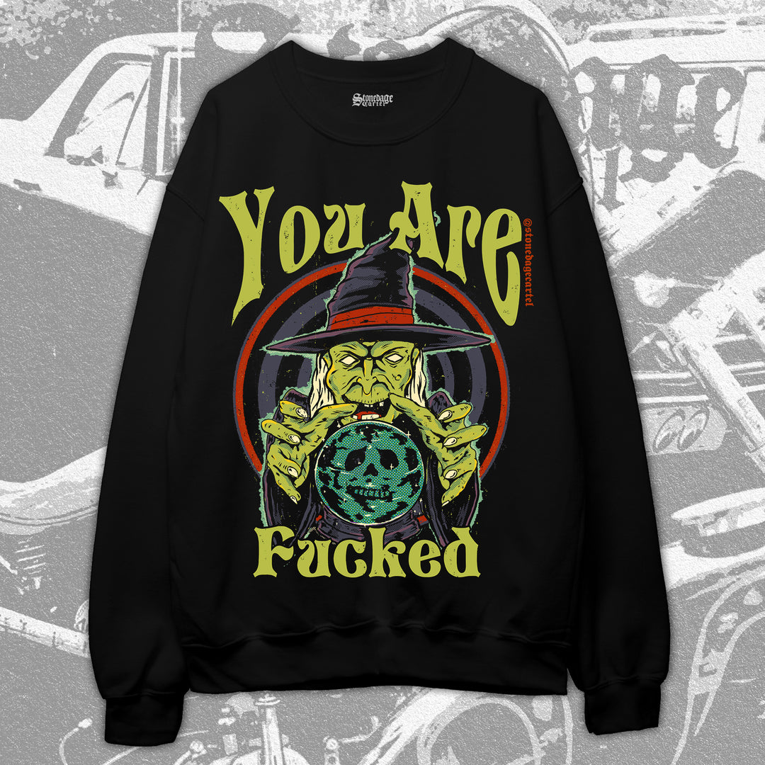 You Are Fucked Vintage Goth Sweatshirt, Wizard Casting Spell Vintage Illustration Funny Unisex Sweatshirt