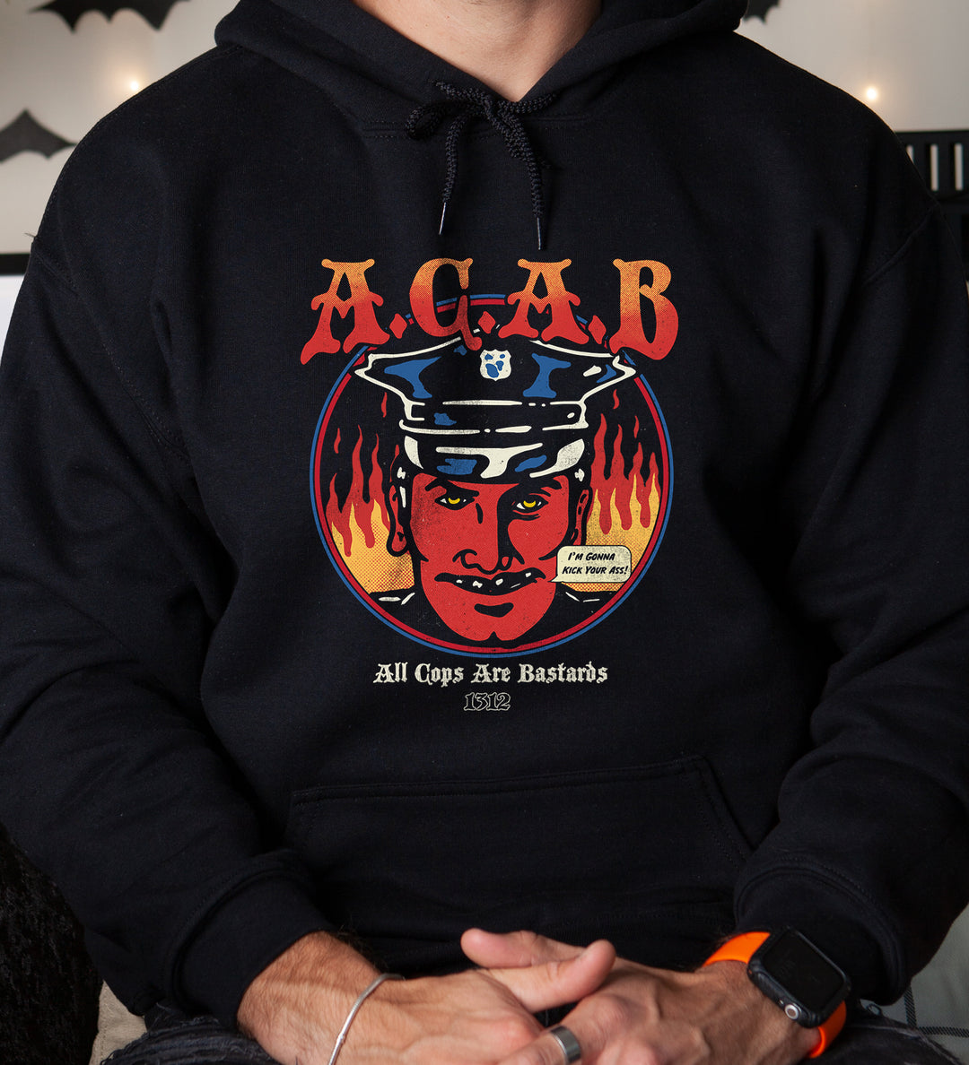 All Cops Are Bastards Unisex Hoodie, Vintage Grunge Devil Cop Streetwear Hoodie Front Man Model