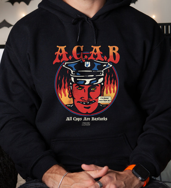 All Cops Are Bastards Unisex Hoodie, Vintage Grunge Devil Cop Streetwear Hoodie Front Man Model