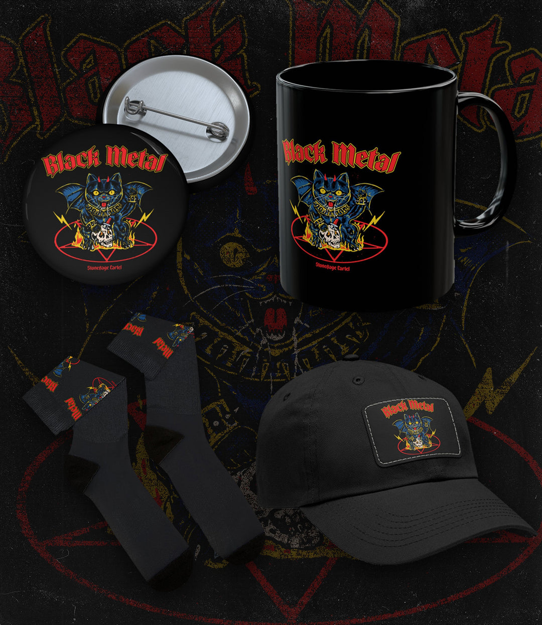 Black Metal Cat Pack - Stonedage Cartel Artist-made clothing for people who refuse to sleepwalk through the world. Dark humor, History, Psychedelic. Rebellion, Gothic Vibes.