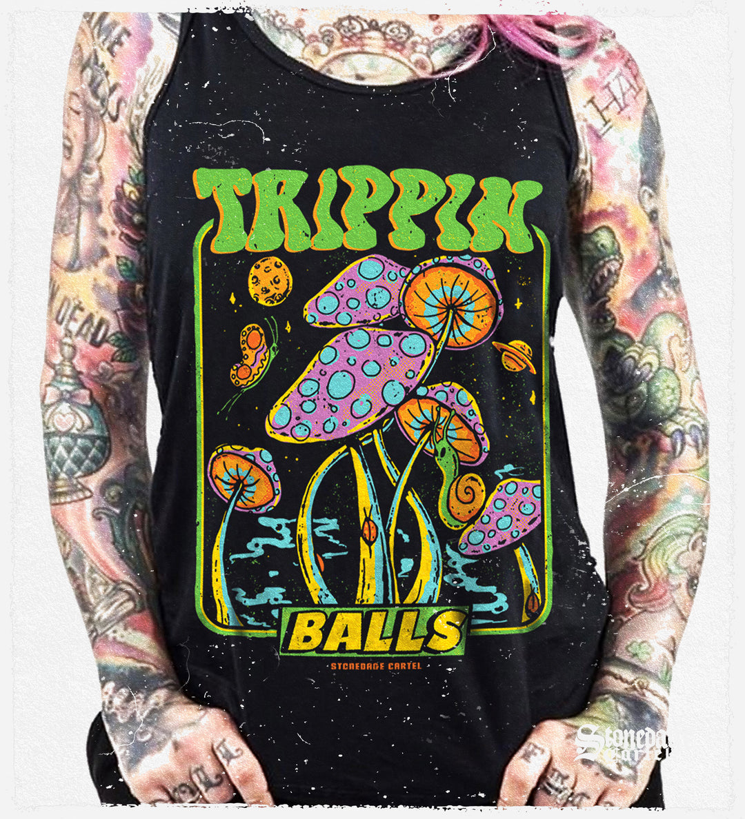 Women's Racerback Tank - Stonedage Cartel Artist-made clothing for people who refuse to sleepwalk through the world. Dark humor, History, Psychedelic. Rebellion, Gothic Vibes.