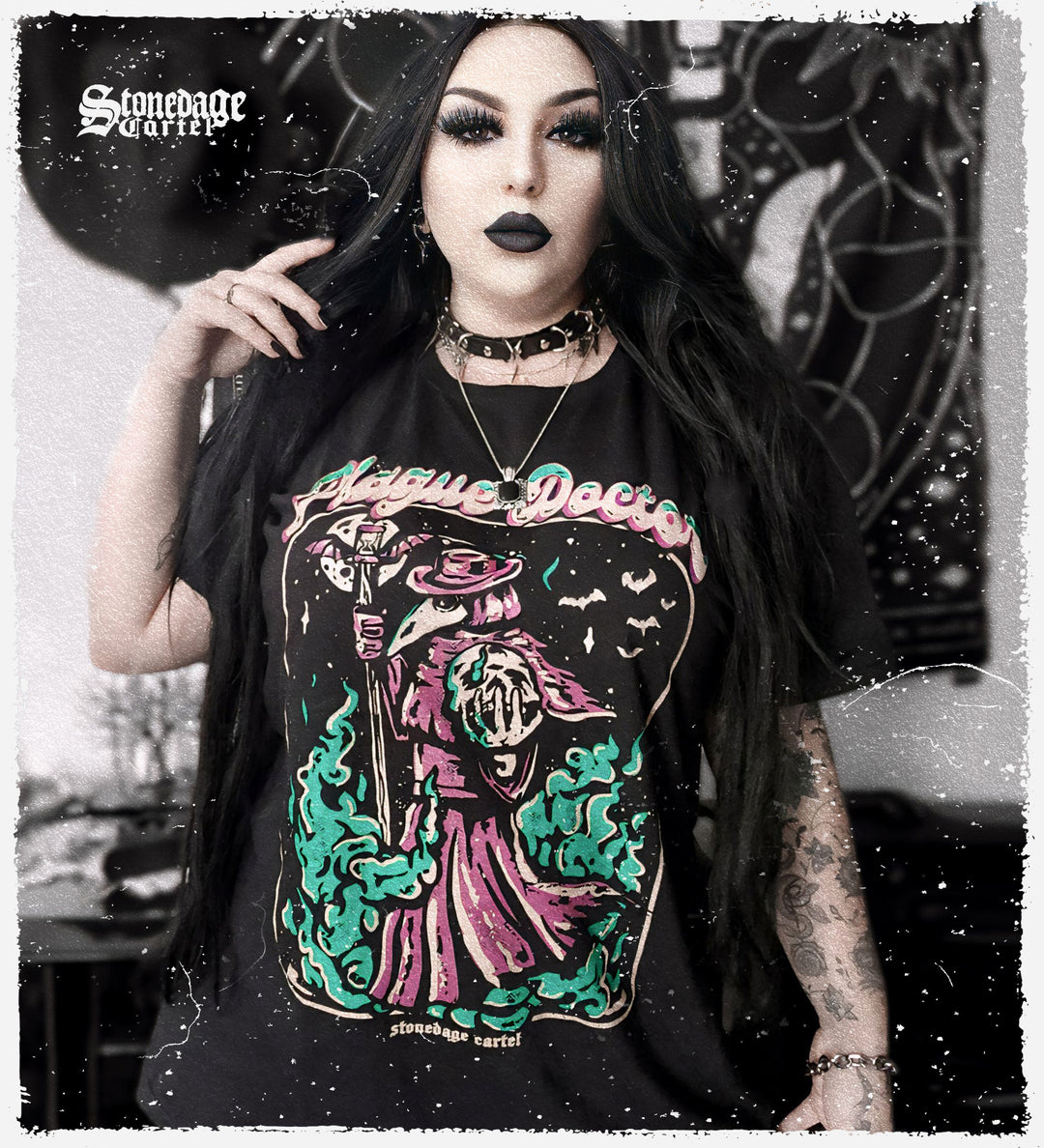 Goth Woman Vintage Black T-shirt