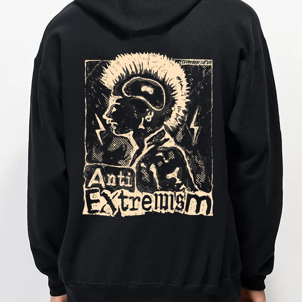 Anti Extremism Unisex Hoodie, Vintage Rocker Anti Extremism Activism Unisex Hoodie Model