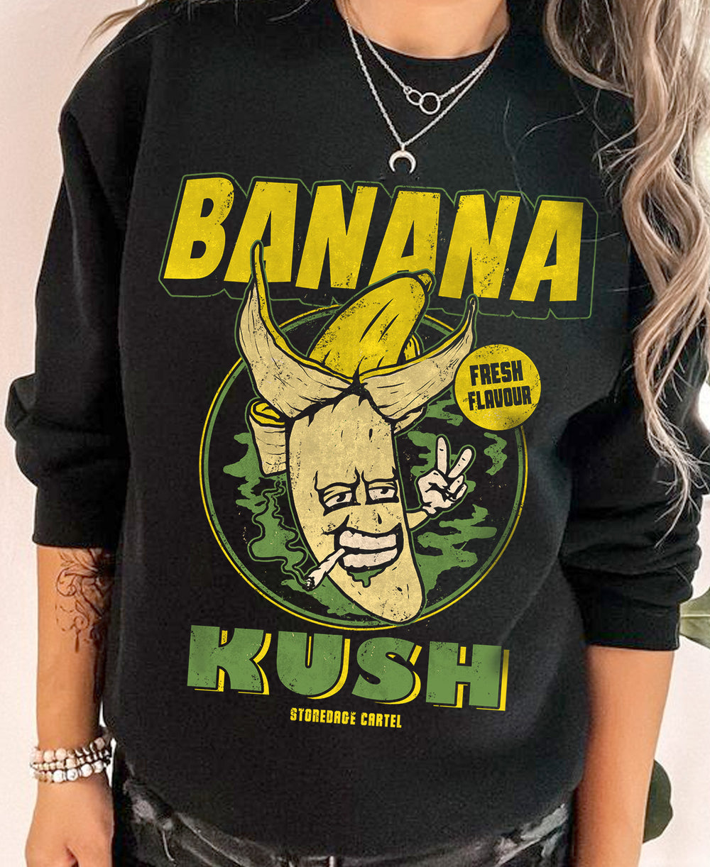 Banana Kush Unisex Sweatshirt, 420 Clothing Pealed Banana smoking weed funny unisex sweatshirt model