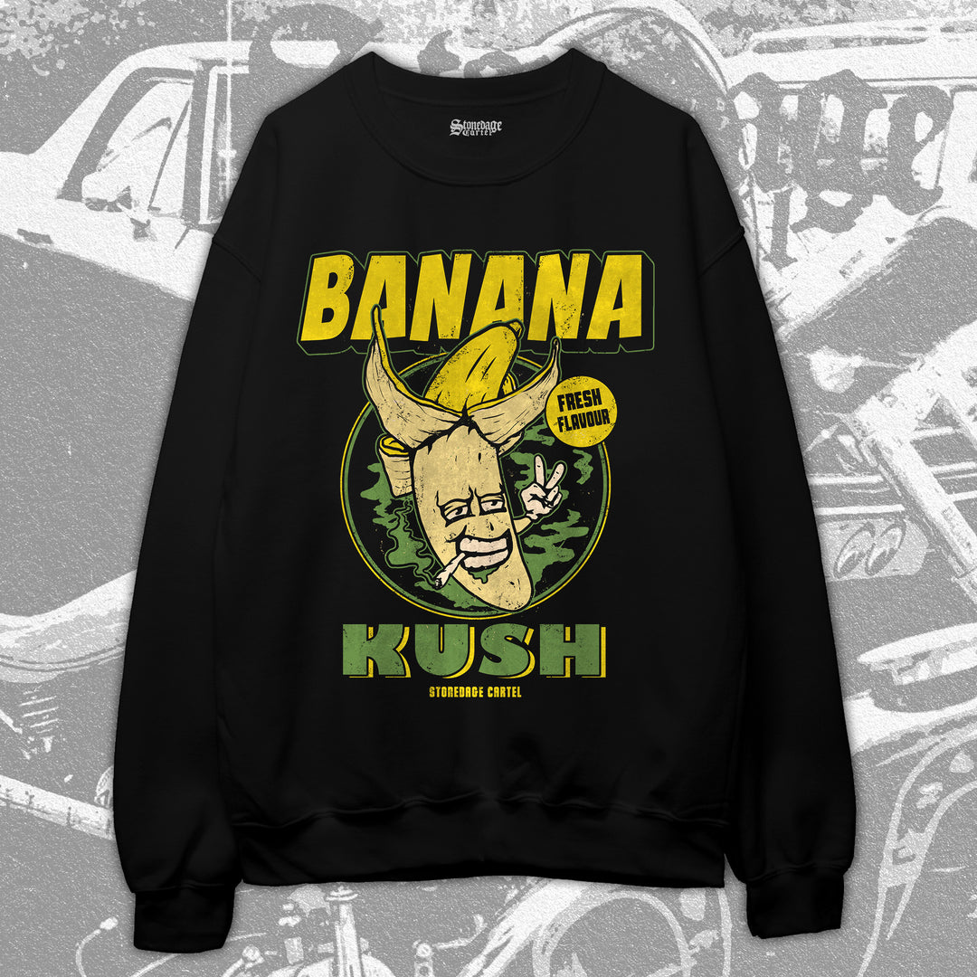 Banana Kush Unisex Sweatshirt, 420 Clothing Pealed Banana smoking weed funny unisex sweatshirt.