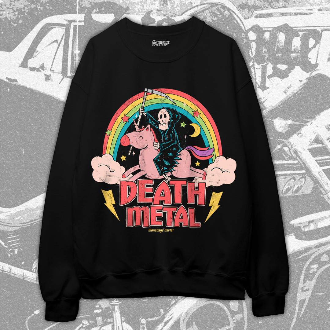 Death Metal Cute Unicorn Unisex Sweatshirt, Funny Vintage Rocker Unisex Sweatshirt,