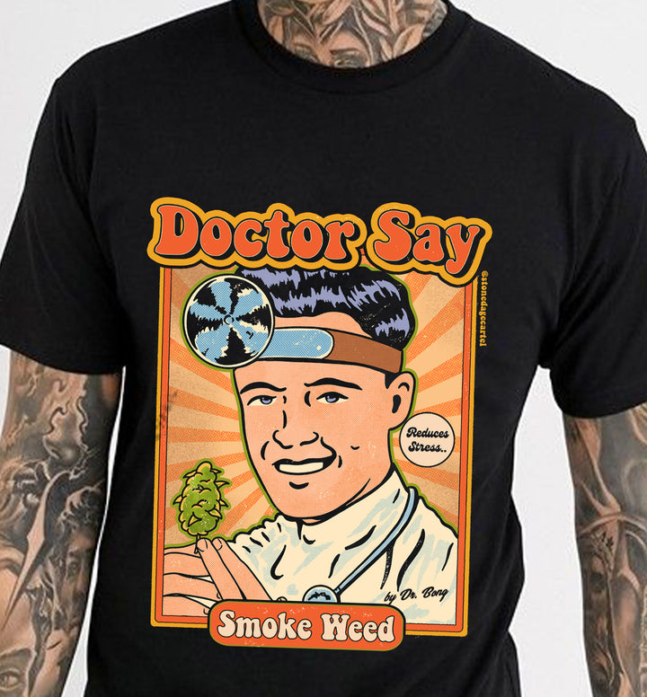 Doctor Say Smoke Weed 70s Vintage Unisex T-shirt, Vintage Illustration Doctor Recommend Weed, Medicinal Cannabis Funny T-shirt model