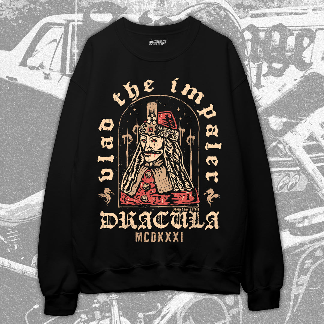 Dracula-Vlad The Impaler 1431-1476 Goth Horror Sweatshirt, Vampire Historic Vlad Tepes Horror Historic Unisex Sweatshirt