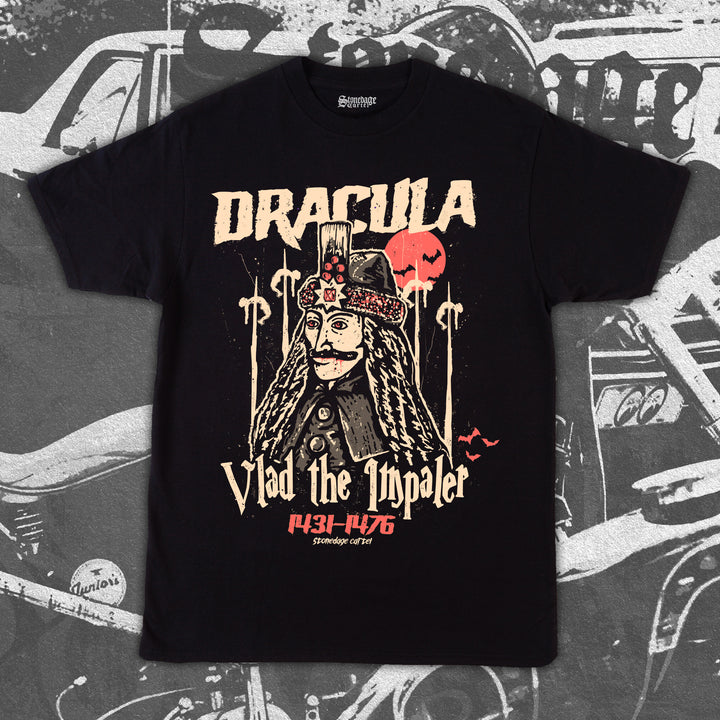 Dracula-Vlad The Impaler 1431-1476 Goth Horror T-shirt, Vampire Historic Vlad Tepes Horror Historic Unisex T-shirt.