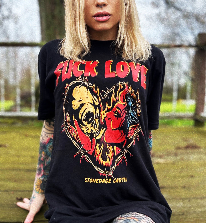Fuck Love - Vintage Goth Unisex Tee - Stonedage Cartel Artist-made clothing for people who refuse to sleepwalk through the world. Dark humor, History, Psychedelic. Rebellion, Gothic Vibes.
