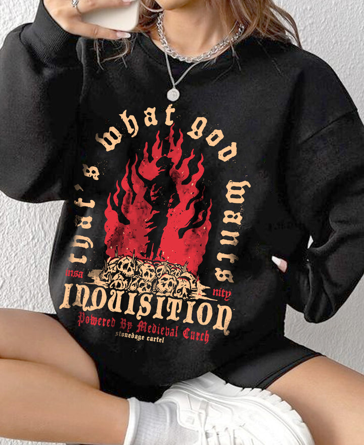 Inquisition-That's What God Wants Vintage Goth Sweatshirt, Anti Church Crimes Goth Graphic Sweatshirt Model