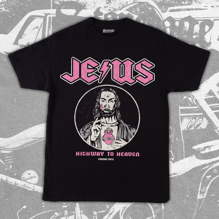 Jesus Highway to Heaven Vintage Rocker Unisex Tee, AC/DC Parody Funny Jesus Smoking Weed Unisex T-shirt